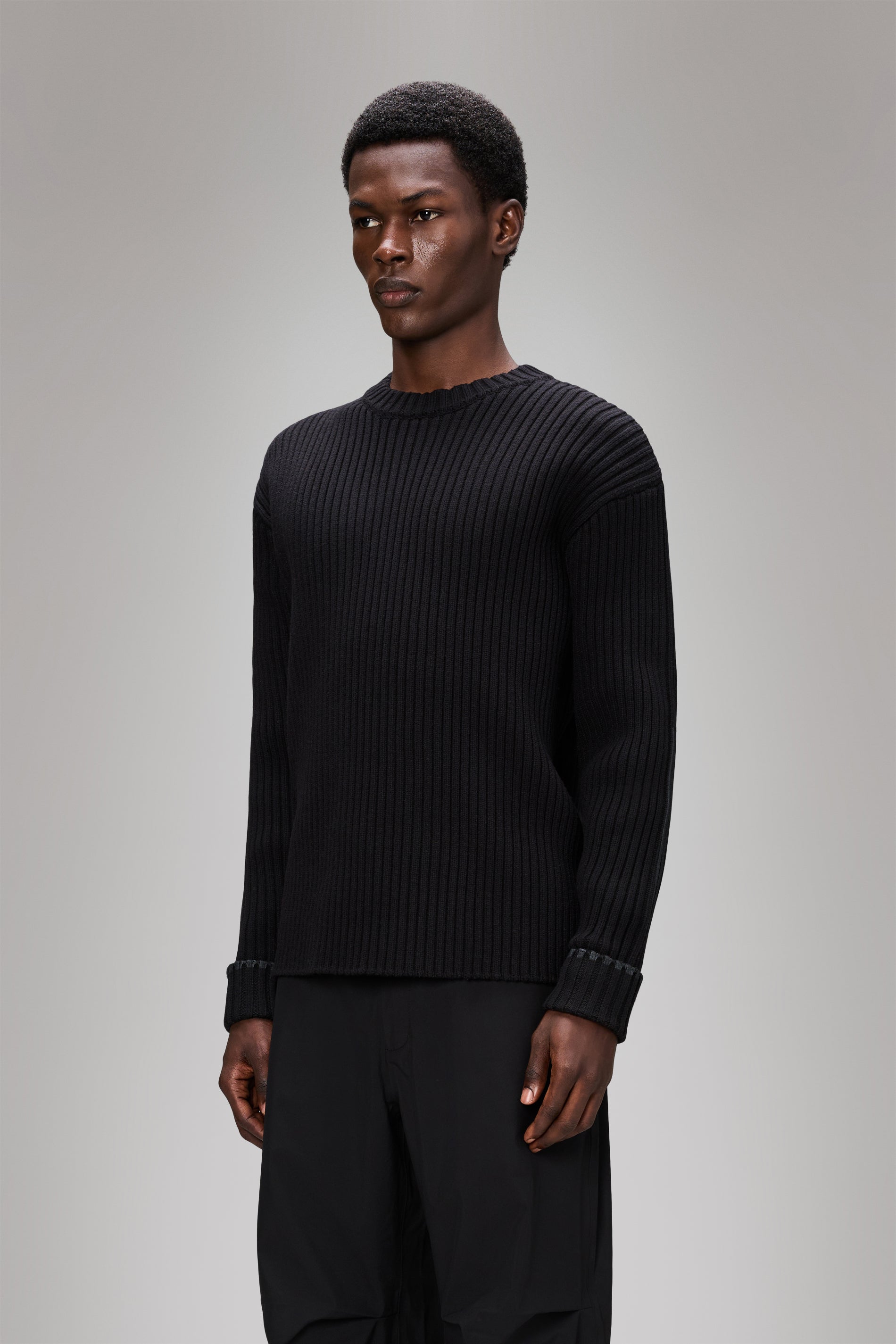 RAINS Sapa Knit Crew Neck Black Long Sleeve