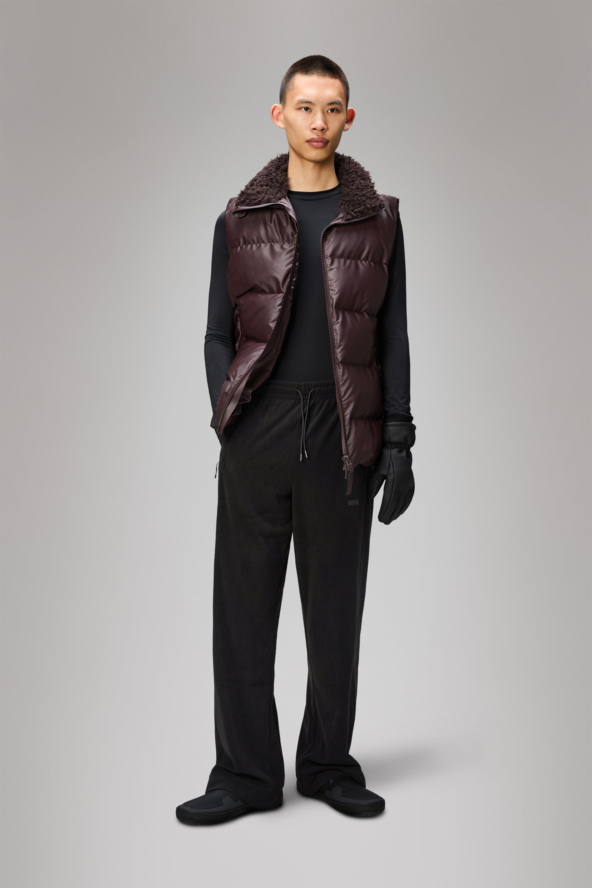 RAINS Addis Fleece Pants Wide Black Pants
