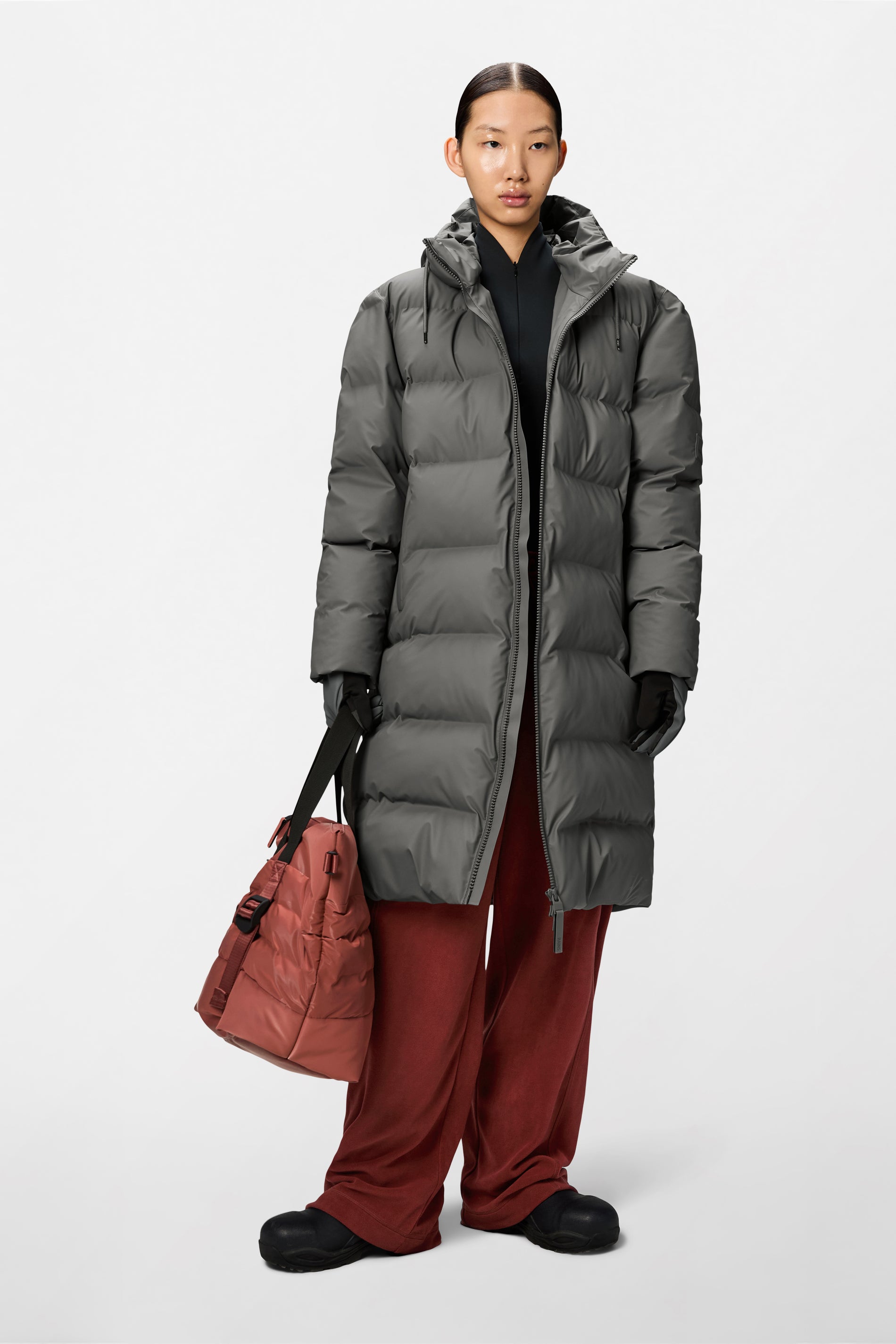 RAINS Alta Longer Puffer Jacket Grey Jacket