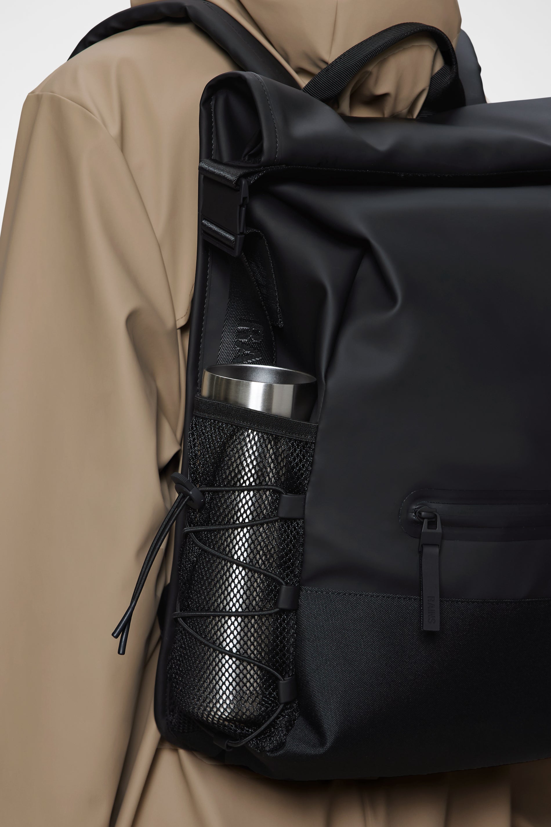 RAINS Trail Mountaineer Rolltop Black Backpack