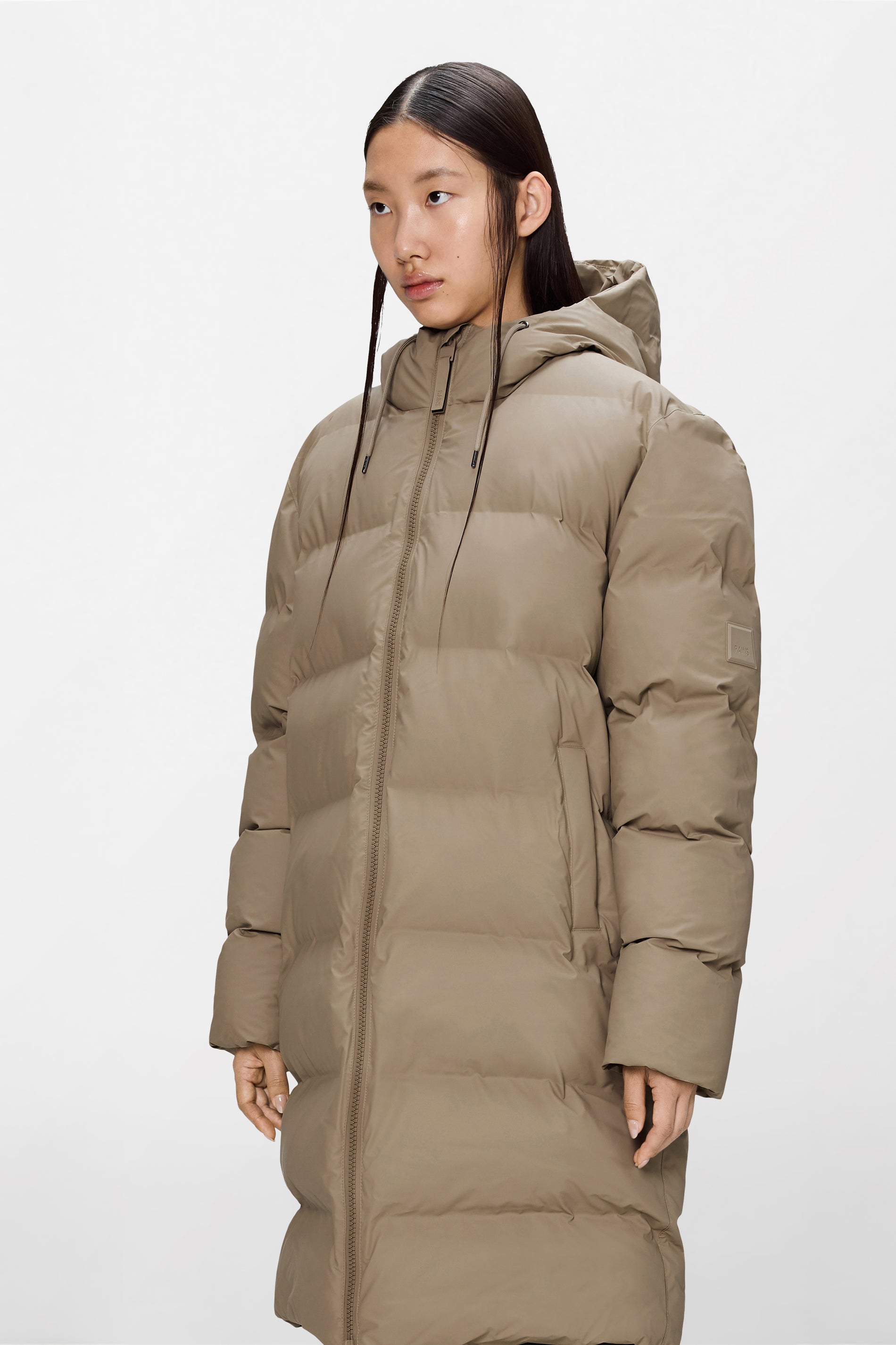 RAINS Alta Longer Puffer Jacket Beige Jacket