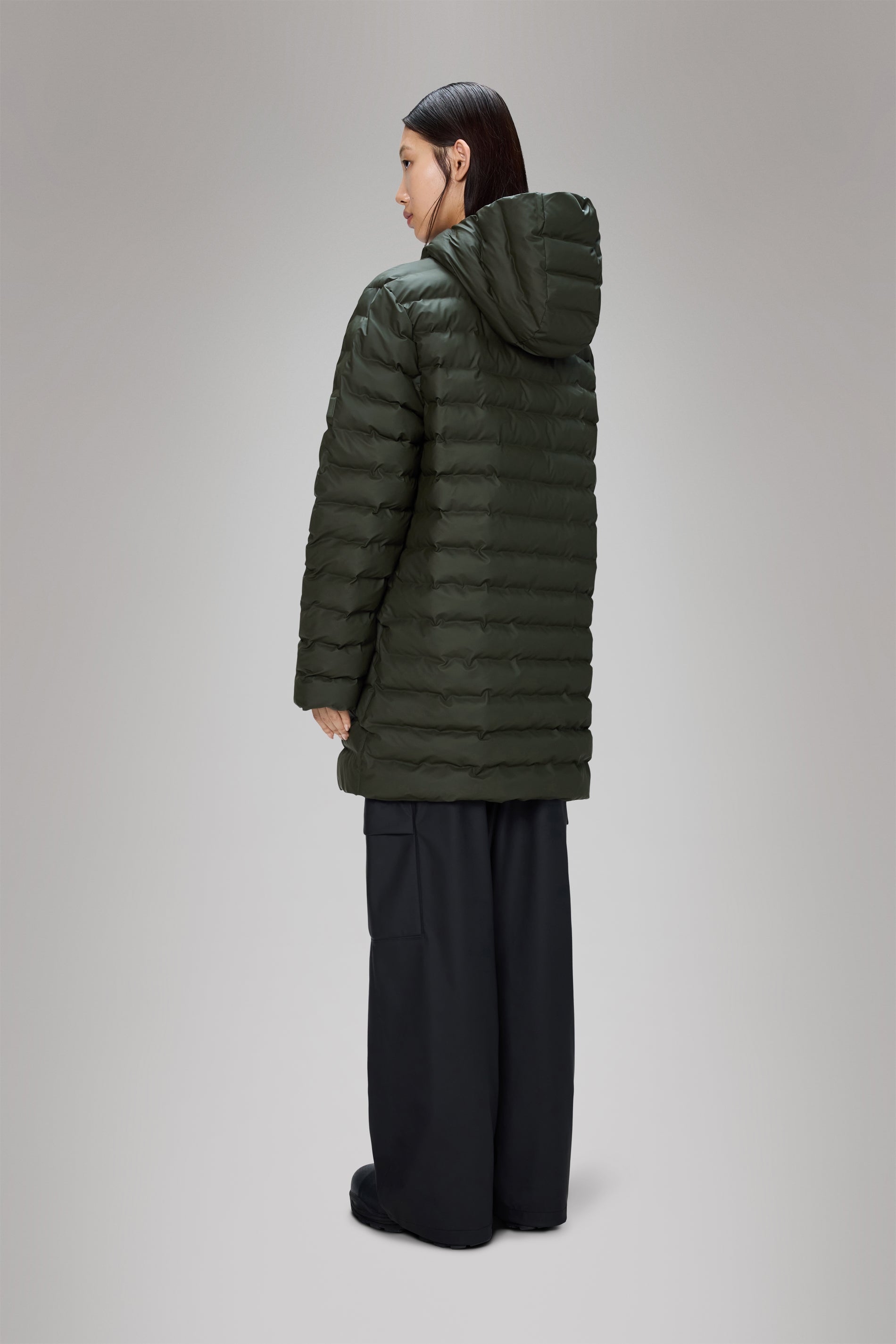 RAINS Lohja Long Puffer Jacket Green Jacket