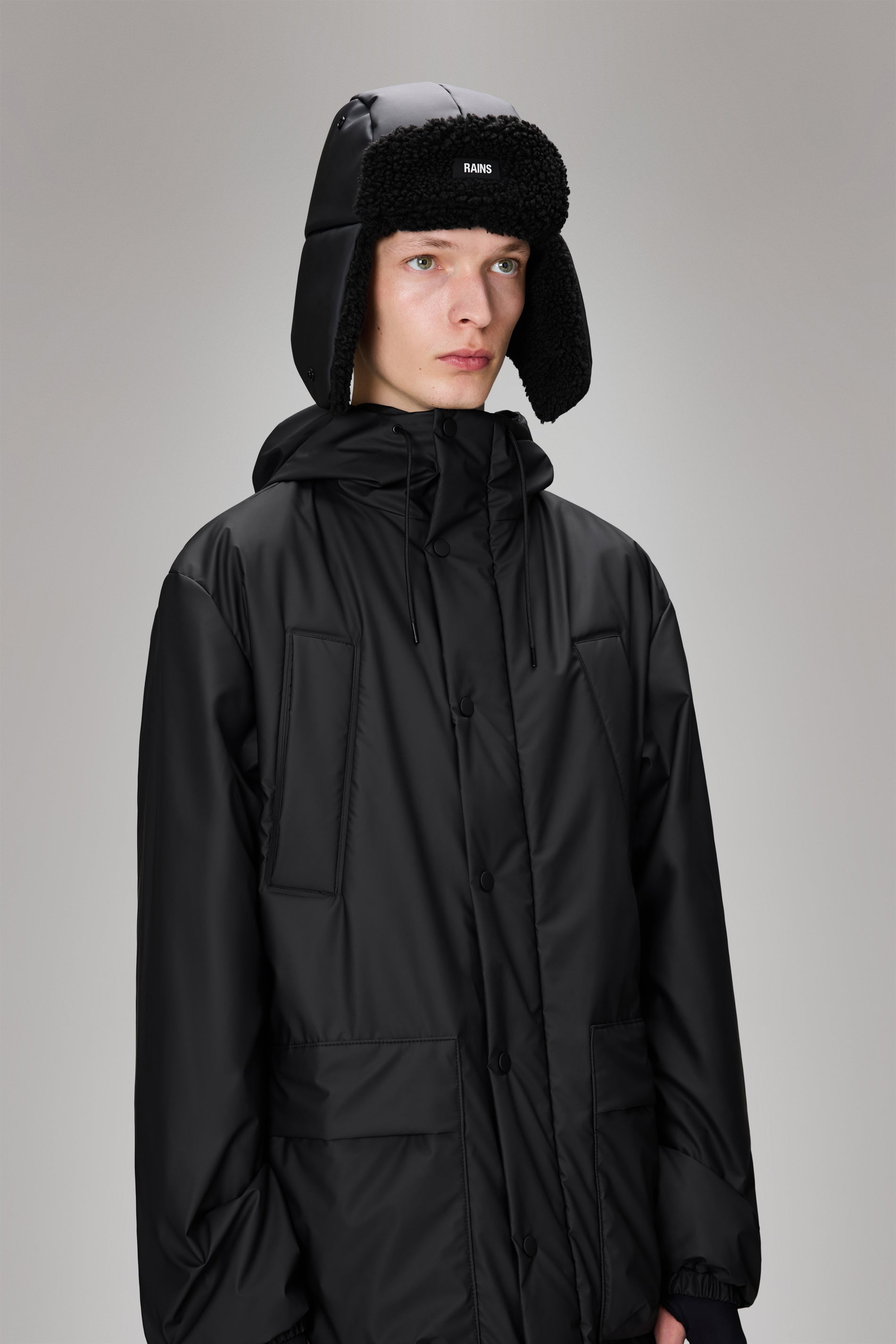 RAINS Fleece Trapper Hat Black Headwear