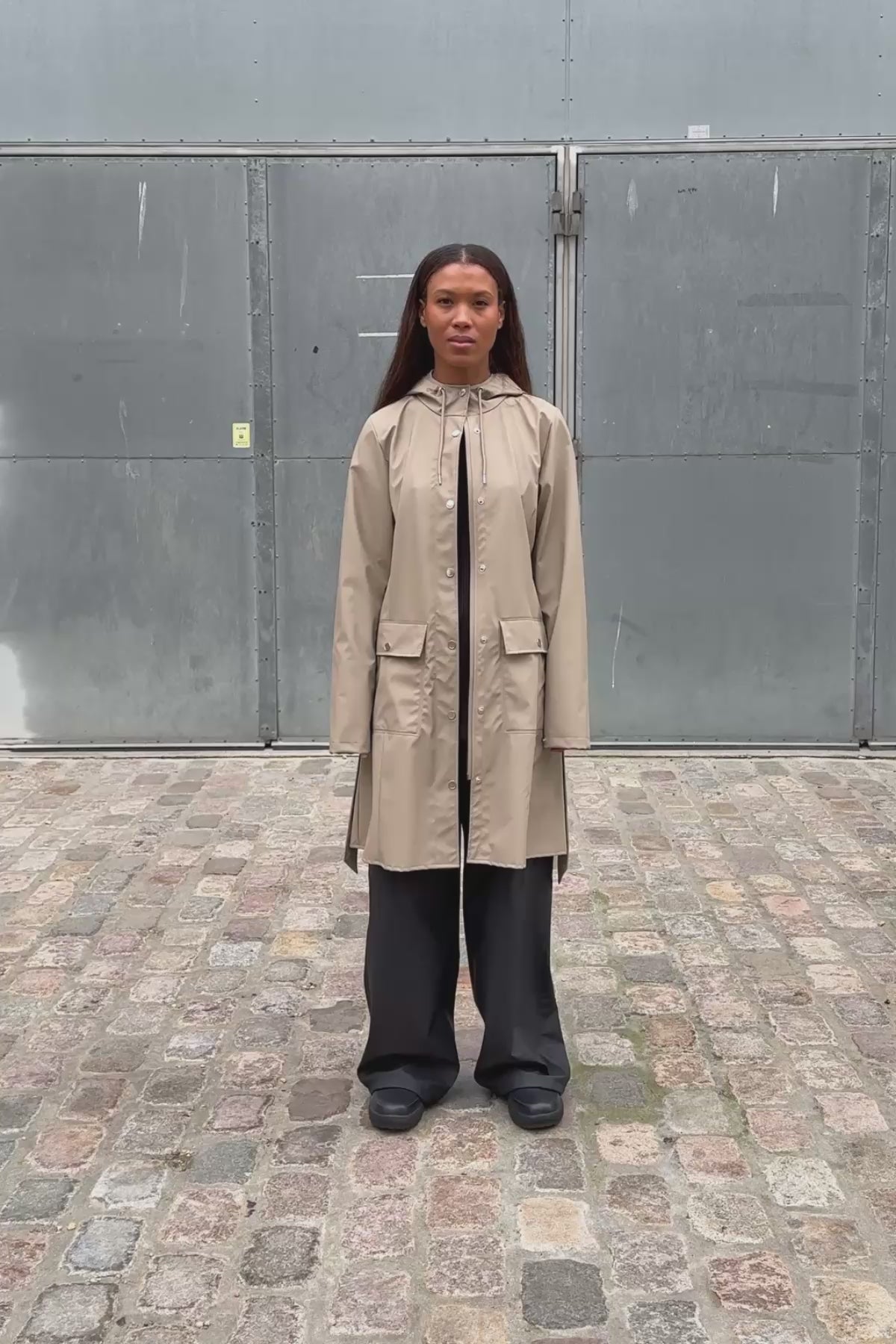 RAINS Curve Long Jacket
 Beige Jacket